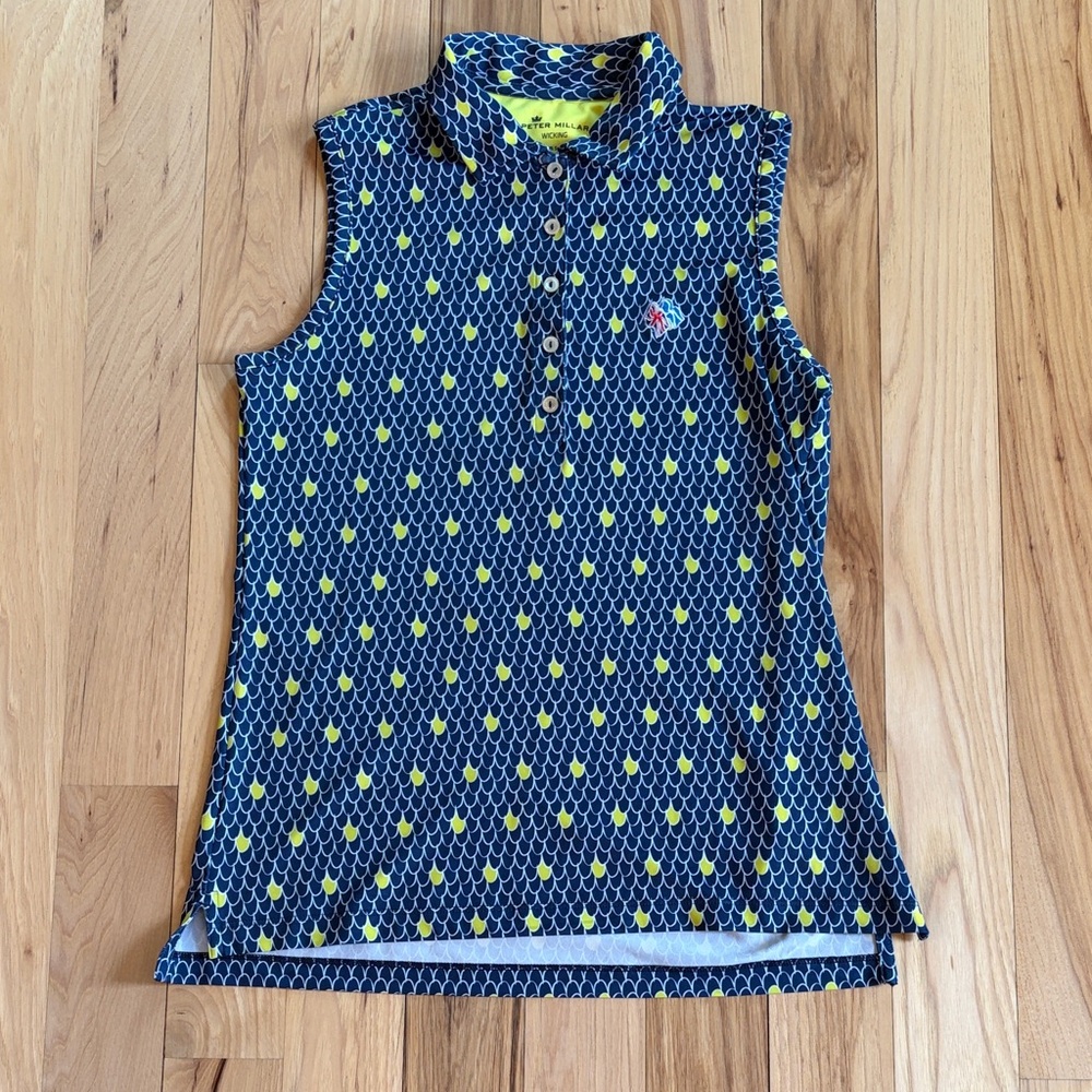 Peter Millar Blue and Lime Green Geometric Tank Top